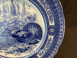 Antique Royal Doulton Turkeys Flow Blue Geometric Dinner Plate 10 1/4 Diameter