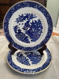 Antique Royal Worcester Blue Willow Blue Floral Rim Gild Trim 2 Dinner Plate 10