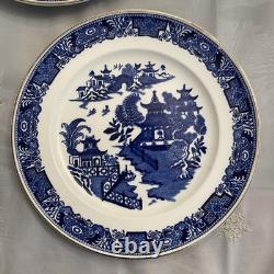 Antique Royal Worcester Blue Willow Blue Floral Rim Gild Trim 2 Dinner Plate 10