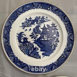 Antique Royal Worcester Blue Willow Blue Floral Rim Gild Trim 2 Dinner Plate 10