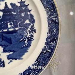 Antique Royal Worcester Blue Willow Blue Floral Rim Gild Trim 2 Dinner Plate 10