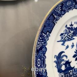 Antique Royal Worcester Blue Willow Blue Floral Rim Gild Trim 2 Dinner Plate 10