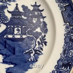 Antique Royal Worcester Blue Willow Blue Floral Rim Gild Trim 2 Dinner Plate 10