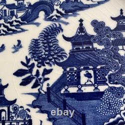 Antique Royal Worcester Blue Willow Blue Floral Rim Gild Trim 2 Dinner Plate 10