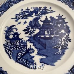 Antique Royal Worcester Blue Willow Blue Floral Rim Gild Trim 2 Dinner Plate 10