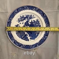 Antique Royal Worcester Blue Willow Blue Floral Rim Gild Trim 2 Dinner Plate 10