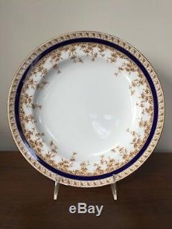 Antique Royal Worcester COBALT BLUE FLORAL W4849 Dinner Plates Set of 9