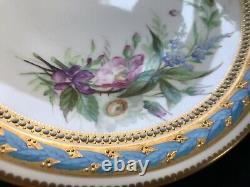 Antique Royal Worcester Kerr & Binns Hand Painted Blue and Gold Cabinet Plate