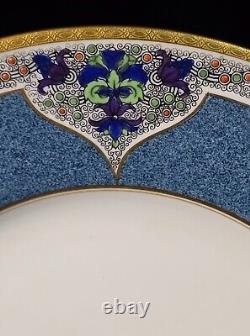 Antique Royal Worcester Powder Blue Gold Encrusted Art Deco Dinner Plate C1305