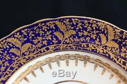 Antique Set 6 Ansley England 6841 Cobalt Gold Encrusted Floral Dinner Plates