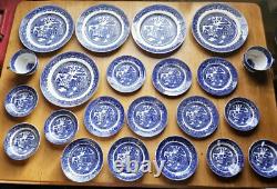 Antique Set Of 22 W Adams & Sons Staffordshire Blue Willow England Dishes
