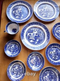 Antique Set Of 22 W Adams & Sons Staffordshire Blue Willow England Dishes