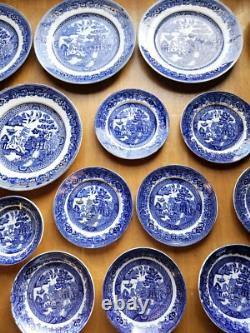Antique Set Of 22 W Adams & Sons Staffordshire Blue Willow England Dishes