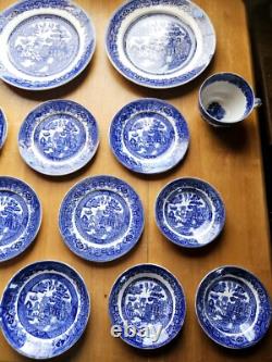 Antique Set Of 22 W Adams & Sons Staffordshire Blue Willow England Dishes