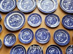 Antique Set Of 22 W Adams & Sons Staffordshire Blue Willow England Dishes