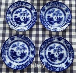 Antique Set of Four Flow Blue Plates 9 Hindustan by Maddock