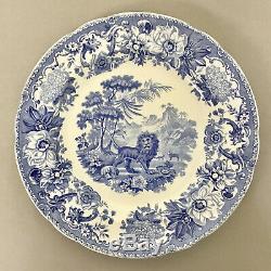 Antique Spode Aesops Fables Blue White Transferware Dinner Plate Fox Lion