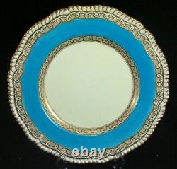 Antique Spode Copeland Scalloped Turquoise Blue & Gold 10.5 Dinner plate