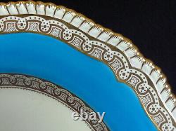 Antique Spode Copeland Scalloped Turquoise Blue & Gold 10.5 Dinner plate