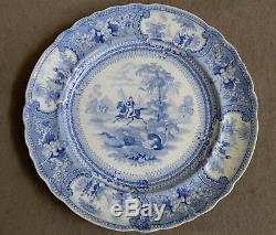 Antique Staffordshire Blue Transferware Dinner Plate Belzoni Hunting Ostriches