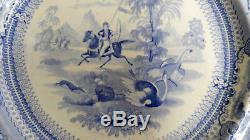 Antique Staffordshire Blue Transferware Dinner Plate Belzoni Hunting Ostriches