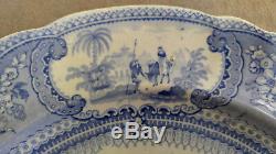 Antique Staffordshire Blue Transferware Dinner Plate Belzoni Hunting Ostriches