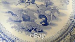 Antique Staffordshire Blue Transferware Dinner Plate Belzoni Hunting Ostriches