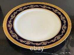 Antique T&V Limoges France Cobalt Blue and Gold Embossed Dinner Plates Set of 9