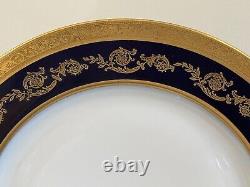 Antique T&V Limoges France Cobalt Blue and Gold Embossed Dinner Plates Set of 9