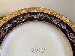 Antique T&V Limoges France Cobalt Blue and Gold Embossed Dinner Plates Set of 9