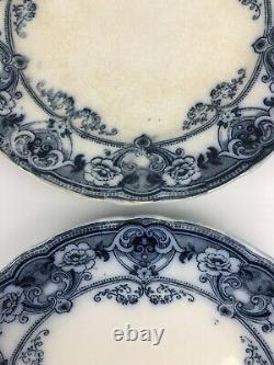 Antique Victorian F & Sons Burslem Devon Flow Blue White Dinner Set Plates 16X