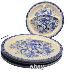Antique Villeroy & Boch set (4) divided plates blue white Mettlach Fasan 10.75