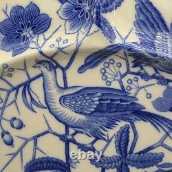 Antique Villeroy & Boch set (4) divided plates blue white Mettlach Fasan 10.75