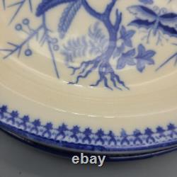 Antique Villeroy & Boch set (4) divided plates blue white Mettlach Fasan 10.75
