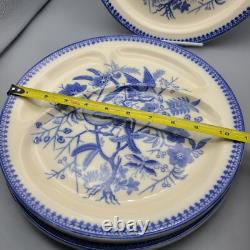 Antique Villeroy & Boch set (4) divided plates blue white Mettlach Fasan 10.75