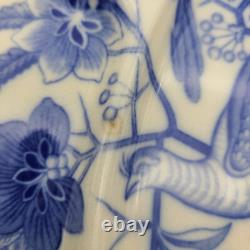 Antique Villeroy & Boch set (4) divided plates blue white Mettlach Fasan 10.75