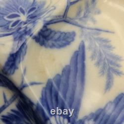 Antique Villeroy & Boch set (4) divided plates blue white Mettlach Fasan 10.75
