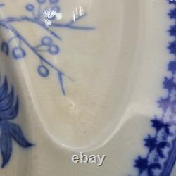 Antique Villeroy & Boch set (4) divided plates blue white Mettlach Fasan 10.75