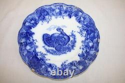 Antique Wedgwood Clytie Blue Scallop, Embossed Flow Blue Turkey 10 Dinner Plate