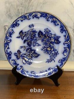 Antique Wedgwood Pearl Ware Rose and Jessamine Flow Blue with Gold Dinner Plate