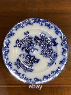 Antique Wedgwood Pearl Ware Rose and Jessamine Flow Blue with Gold Dinner Plate