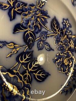 Antique Wedgwood Pearl Ware Rose and Jessamine Flow Blue with Gold Dinner Plate