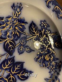 Antique Wedgwood Pearl Ware Rose and Jessamine Flow Blue with Gold Dinner Plate