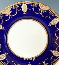 Antique c. 1940 Royal Doulton 6pc Cobalt & Raised Gold Enamel Encrusted Plates