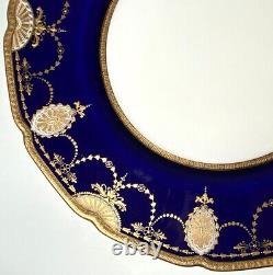 Antique c. 1940 Royal Doulton 6pc Cobalt & Raised Gold Enamel Encrusted Plates