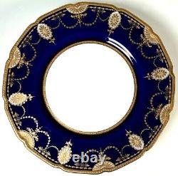 Antique c. 1940 Royal Doulton 6pc Cobalt & Raised Gold Enamel Encrusted Plates