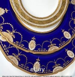 Antique c. 1940 Royal Doulton 6pc Cobalt & Raised Gold Enamel Encrusted Plates