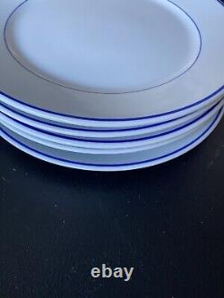 Apilco France Blue Banded White Porcelain Dinner Plate 11 Set Of 5