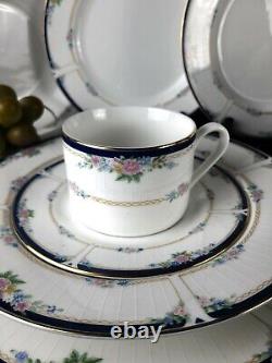 Apropos Diana 30 Pcs Dinnerware Set Blue Band, Pink/Blue Flowers, Gold Trim