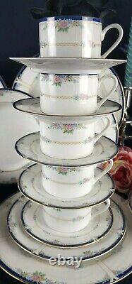 Apropos Diana 30 Pcs Dinnerware Set Blue Band, Pink/Blue Flowers, Gold Trim